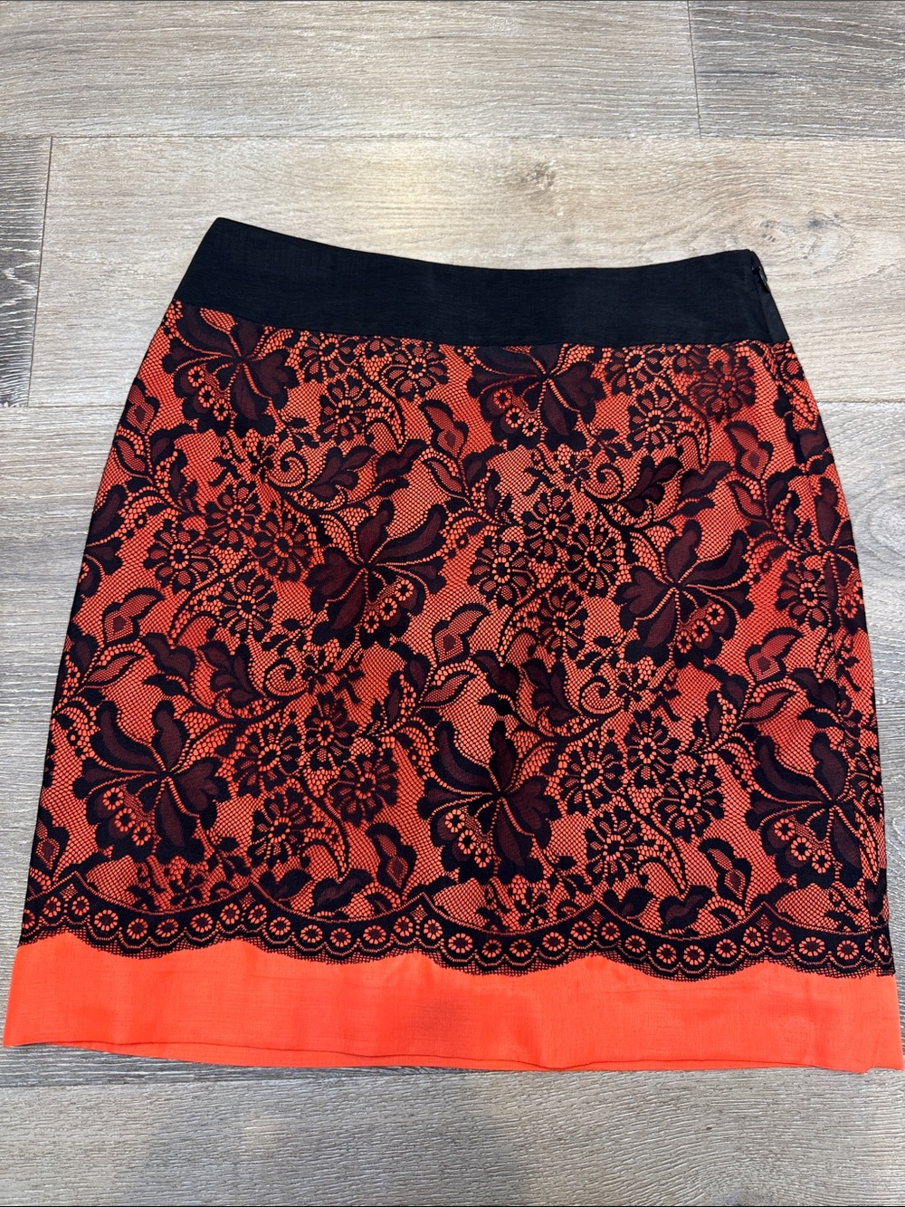 The Limited Black Lace Overlay on Orange Pencil Skirt 1342